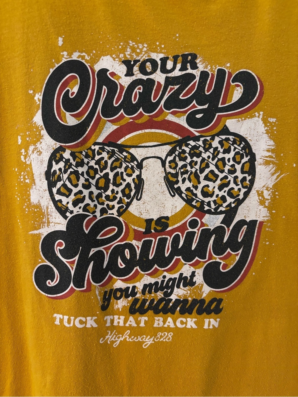 Funny tshirt  Mustard Yellow Graphic Tee with Leopard Sunglasses Print